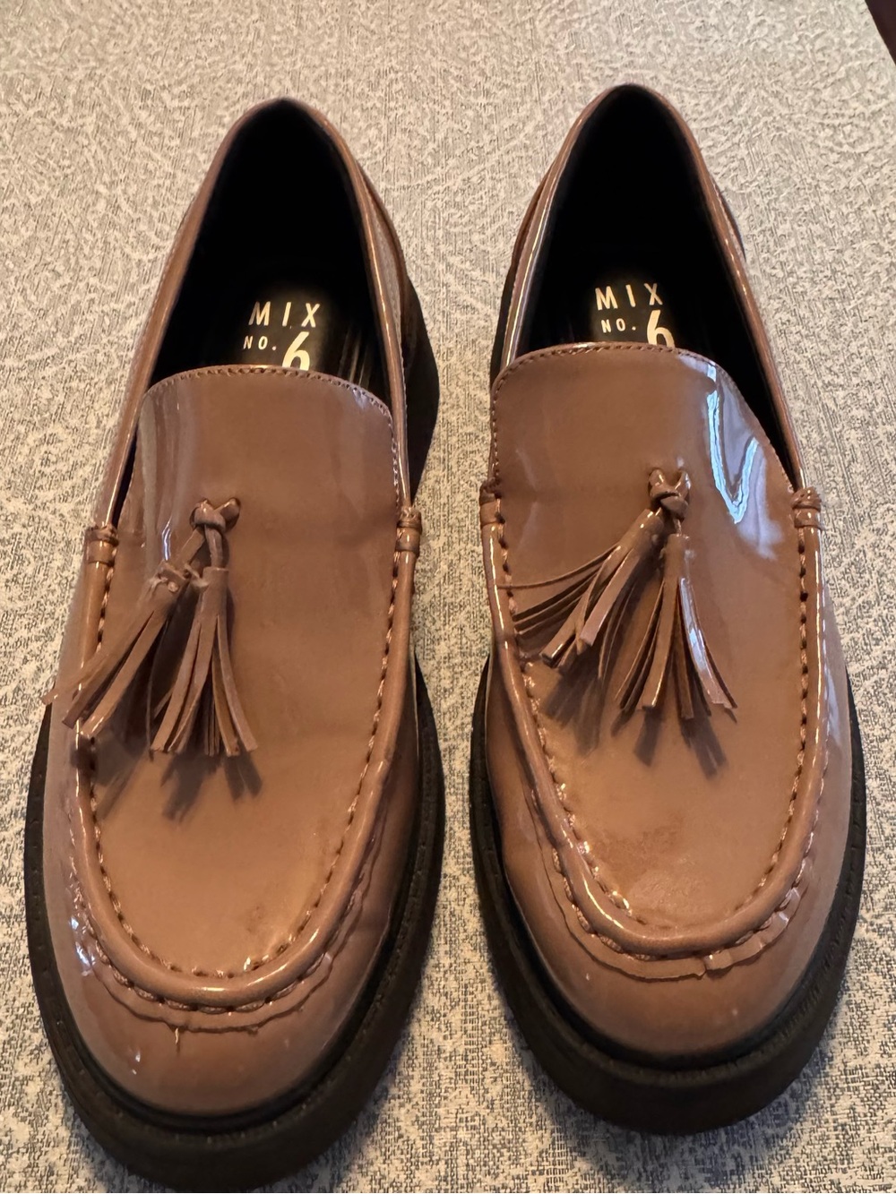 Mix No. 6 Reynee Taupe Patent Chunky Lug Sole Tassel Loafers 8